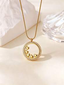 Dây chuyền mặt dây chuyền hình trái tim nhỏ đính đá Zirconia dành cho nữ, mạ vàng 18K, mặt dây chuyền tròn, trang sức thời trang, món quà hoàn hảo cho mọi dịp. - Nhiều màu - Xem 1