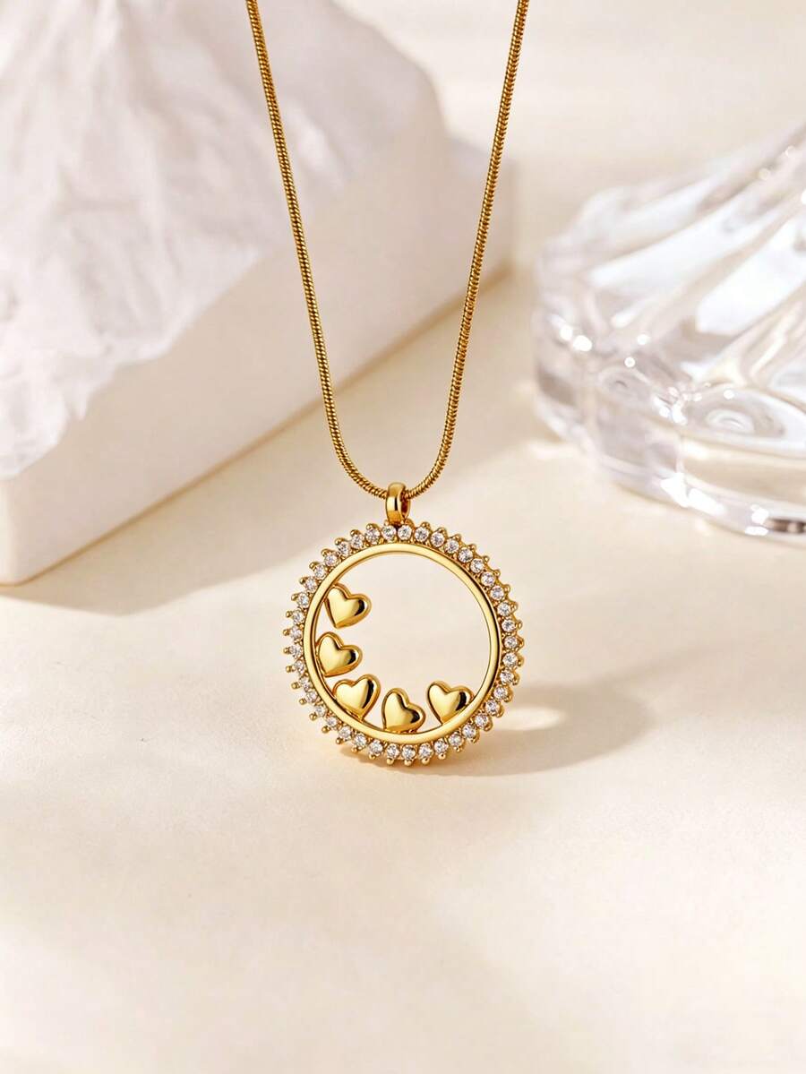 Dây chuyền mặt dây chuyền hình trái tim nhỏ đính đá Zirconia dành cho nữ, mạ vàng 18K, mặt dây chuyền tròn, trang sức thời trang, món quà hoàn hảo cho mọi dịp. - Nhiều màu - Xem 1