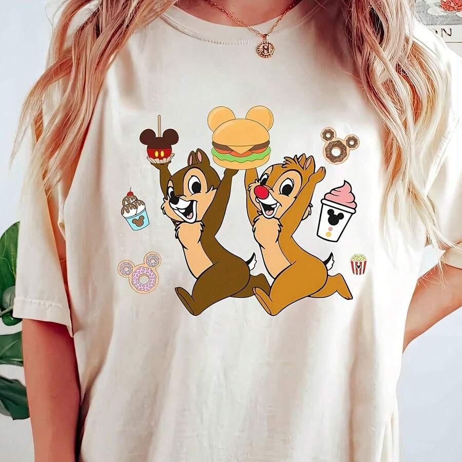 T- Chip And Dale Snacks, Chemises Magic Kingdom Food Chip N Dale, Chemise Couleur Confort, Voyage En Famille Land, T- Deau D'annrsaire - 白色 - 查看 1