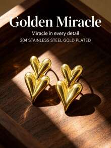 European And American Style Stacked Heart Metal Stud Earrings For Women, Versatile And Elegant - Multicolor - View 5