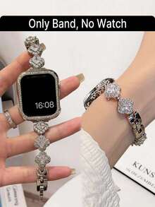 Huastonband 女款銀色 錶帶，時尚水鑽花朵設計，相容於 38/40/41/42/44/45/46/49mm Series Ultra 3/2/1/SE/S11/S10/S7/S6/S5/S4/S3，銀色珠寶手鍊腕帶，夏季女款珠寶鑽石海灘配件，閃耀奢華水晶鑽石優雅女款手錶配件 - 銀色 - 查看 3