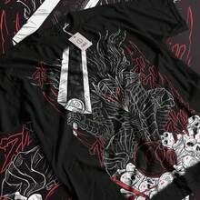 Camiseta negra de manga corta con estampado de calavera y caballero de SwoR1DS1Man, confeccionada en algodón puro de 220 g, para hombre y mujer. Tejido grueso, resistente a las arrugas y a la deformación. Estilo sencillo y versátil, ligero y transpirable, ideal para ir al trabajo, viajar, acampar, ir de compras y para el tiempo libre. - Negro - Ver 1