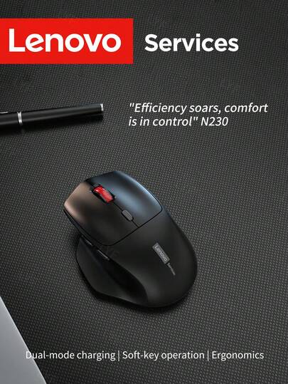  Lenovo N230 Dual-Mode Wireless Mouse, Supports Bluetooth And 2.4G Connection, Ergonomic Silent Rechargeable Mouse, Adjustable DPI, Type-C Charging, Suitable For Laptops, PCs, MacBooks, Tablets And More