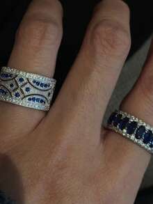 1pc Vintage Blue Gemstone Ring, Luxurious Stackable Design - Silver - View 5