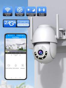 Easy Installation, 3MP WiFi Home Security Camera, DIY Voice Auto Alarm, 5X Zoom, Two-Way Audio, Motion Detection, Full-Color Night Vision, IP66 Waterproof, Cloud & SD Card Storage, 2.4G WiFi, USB Power, Indoor/Outdoor Use - Warm White - View 2