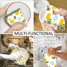 2/4/6pcs Bee Pattern Printed Dish Towels, Super Absorbent Microfiber Modern Cleaning Cloths, Cooking And Baking Tea Towels, Dishcloths, Highly Soft And Absorbent, Kitchen Decor, Gifts For Neighbors, Mothers, Birthdays, Housewarming For Friends, Kitchen Essentials, Daily Necessities - Multicolor - View 11
