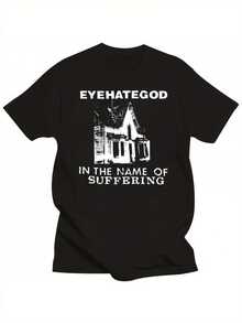 Eyehategod Casual T-Shirt| In The Name Of Suffering, Bohemian Style T-Shirt With Black Band And White Print, Short Sleeve, Round Neck, Machine Washable, Non-See-Through Fabric, Religious Motif Design, A Short-Sleeved T-Shirt Suitable For Home, Daily Wear, Parties And Travel - Perfect As A Gift For Friends Or Family. - 黑色 - 查看 1