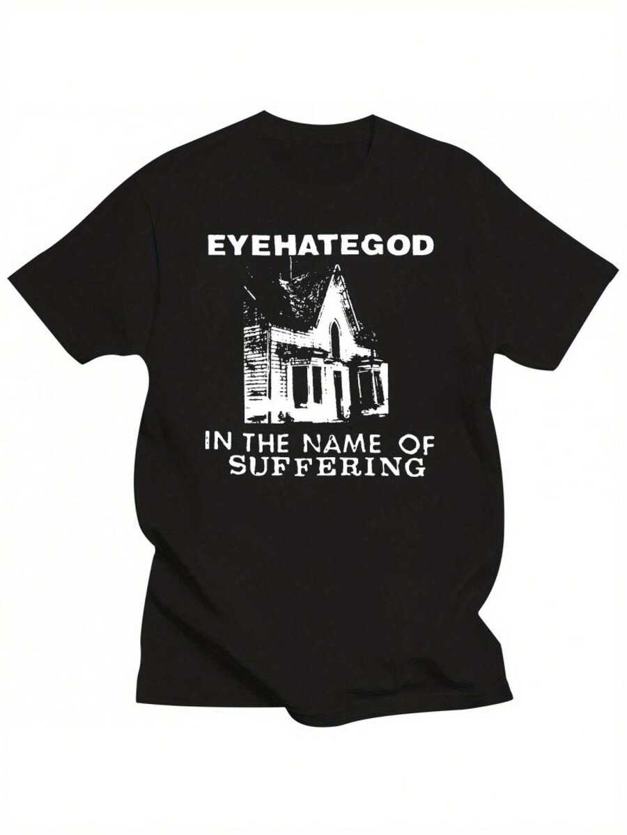Eyehategod Casual T-Shirt| In The Name Of Suffering, Bohemian Style T-Shirt With Black Band And White Print, Short Sleeve, Round Neck, Machine Washable, Non-See-Through Fabric, Religious Motif Design, A Short-Sleeved T-Shirt Suitable For Home, Daily Wear, Parties And Travel - Perfect As A Gift For Friends Or Family. - 黑色 - 查看 1