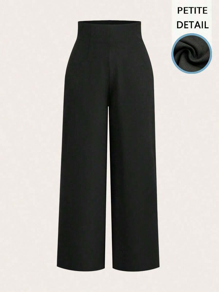 Pantalones anchos de cintura alta con textura, de estilo simple y casual, apropiados para la vuelta al cole y para uso diario - Negro 3 - Ver 1