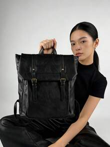 JIANSHANGGUSHI Women's Retro Fashion Backpack, With Multi-Pocket Decor Design, Versatile For Commuting - Black - View 6