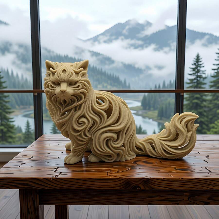 Hollow 3D Persian Cat - Office And Home Desktop Decor, Suitable For Successful/Philanthropic Gifts, Minimalist Wire Frame Design, Elegant Desktop Ornament, Rich Textured Sculpture Decor, Ideal Gift For Animal Lovers, Unique Desktop Accessory To Express Personalized, Interesting Ornament - 1 - View 1