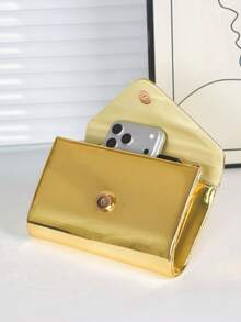 Women's Elegant Shiny Clutch Bag, Gold Shiny Mirror PU Material With Metal Chain, Suitable For Gala And Ball, Luxurious And Fashionable, Women's Handbag, Perfect For Party, Wedding, Ball, Gala, Can Be Matched With Wedding Dress, Formal Dress, Ball Gown, Birthday Dress, Ideal Gift For Women - Gold - View 7