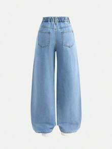 Jeans sencillos de uso diario con estampado de bigotes de gato para niñas adolescentes - Lavado ligero - Ver 3