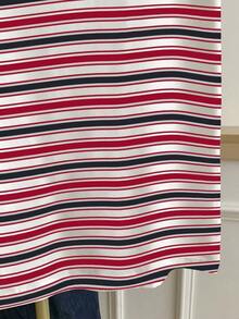 Camiseta casual de mujer de manga corta con cuello redondo, estampado de corazón y bloques de color - Blanco 3 - Ver 5