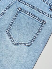 Explorewe Jeans de mezclilla estilo Y2K versátiles lavados y desgastados con pierna acampanada y elásticos para niñas adolescentes - Azul lavado medio 3 - Ver 8