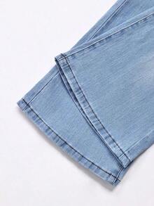 Explorewe Jeans de mezclilla estilo Y2K versátiles lavados y desgastados con pierna acampanada y elásticos para niñas adolescentes - Lavado ligero 3 - Ver 3