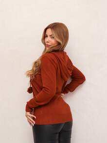 Women's Knitted Jacket With Hood And Zipper, Modal, Comfortable And Stylish, Winter SD3002 - 駝色 - 查看 3