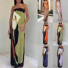 Spring New Fashion Sexy Strapless Off Shoulder Backless Printed Dress - Green - View 3
