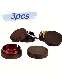1/2/3 Peças Cinzeiro de Nogueira e Aço Inoxidável, Cinzeiro de Mesa Redondo, Cinzeiro com Tampa, Cinzeiro à Prova de Poeira, Cinzeiro à Prova de Vento, Design Magnético Destacável, Fácil de Carregar, Fácil de Lavar, Base Antiderrapante, Acessórios de Fumo de Estilo Vintage Luxuoso, Pode Ser Usado como Suprimentos de Fumo para Fumantes, Bandeja de Fumo, Cinzeiro para Uso Externo - Multicolorido - Visão 14