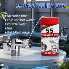 55 piezas Cuerda mágica de sellado, utilizada para reemplazar el sellador de rosca líquido, cuerda de sellado de tuberías, adecuada para sellado rápido, fácil instalación, impermeable, extraíble/reutilizable, aplicable para sellado de juntas de tuberías, instalación de tuberías, sellado de rosca de tuberías, conexión de grifos y sellado de juntas de tuberías de agua - 55 Cuerdas Mágicas - 150 metros - Ver 4