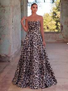 Vestido de noche elegante de mujer con fruncidos y abertura alta - Vestido formal de primavera/verano, adecuado para bodas, galas, alfombras rojas, fiestas, invitados de boda, fiesta de vacaciones de verano - Marrón - Ver 3