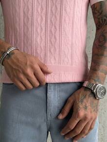 GRDR Men's Lightweight Seagull Collar Solid Color Short Sleeve Knit Sweater, Suitable For Summer Outings, Essential For Fashionable Styling - Baby Pink - View 4
