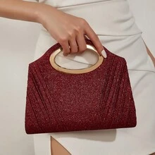 AIBBYDAR Women's Evening Bag, Burgundy Glitter Pleated Handbag, Suitable For Evening Dress, Holiday, Business Commute, Versatile Shoulder Bag, Portable Cosmetic Bag, Wallet, Casual, Minimalist, Ball, Party, Festival Gathering - Màu Đỏ Sâu - Xem 10