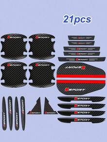 21pcs Car Accessories - Door Sill Protector Stickers, Rearview Mirror Sun Visors, Door Edge Guards, Bumper Protectors And Anti-Scratch Corner Guards - Suitable For All Vehicle Models, Enhancing Car Safety, Non-Slip Surface Texture - Black - View 1