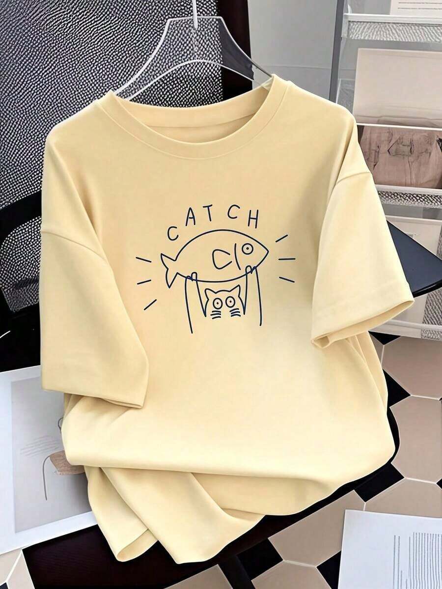 Women's Short-Sleeved T-Shirt, Designed With A Relaxed Fit And Cartoon Prints, Made From Pure Wrinkle-Resistant Cotton. Women's Athletic T-Shirts - 風格 V - 查看 1