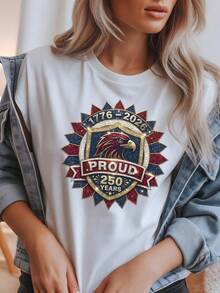 Camiseta USA 250 Orgullosos y Libres, Corazón Patriótico T1EE Aniversario Americano. Camiseta unisex de 220 g de algodón puro. Peso ideal para todas las estaciones, adecuada tanto para hombres como para mujeres. Tejido duradero de alta calidad, suave al tacto y de larga duración. Top transpirable. Adecuado para la primavera y el verano de las mujeres, vacaciones, Día de la Madre, Día de la Independencia. - Blanco - Ver 1