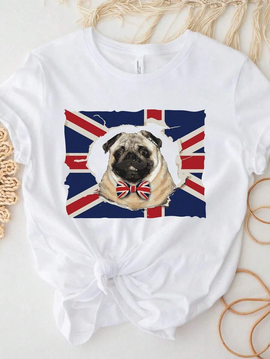 Camisetas de perro pug americano, camisetas divertidas del 4 de julio, camiseta de perros americanos, 4 de julio, camiseta para amantes de los perros, amante de las mascotas, camiseta de perro. Camiseta unisex de algodón puro de 220 g, peso ideal para todas las estaciones, adecuada tanto para hombres como para mujeres. Tejido duradero de alta calidad, suave al tacto y de larga duración. Parte superior transpirable. Adecuada para la primavera y el verano de las mujeres, vacaciones, Día de la Madre, Día de la Independencia. - Blanco - Ver 1