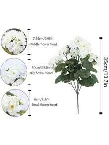5/1 Pc Artificial Geranium Silk Geranium,Artificial White Geraniums,Lifelike Geranium Shrub - Realistic White Flowers And Green Leaves, Outdoor UV Protection White Artificial Geranium Floral Cluster Fake Flower Plant Suitable For Potted Plants, Home Decor, Balcony, Vase, Tabletop. - White - View 2