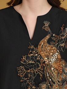 2026 New Style Ramadan Traditional Elegant Black Dress With Gold Embroidery, Jalabia V-Neck Fashion Dress, Eid Al-Adha Traditional Clothing - Black - View 8