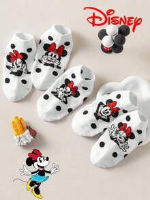Disney 10/5/1雙 迪士尼米妮可愛兒童白色船襪，蝴蝶結黑色波點3D圖案，夏季涼爽透氣，卡通趣味襪，舒適透氣時尚夏季兒童襪，絕佳禮物，透氣吸濕，休閒，多功能，時尚卡通圖案中筒襪，適合學生 - 彩色 - 查看 9