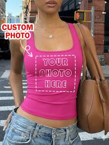 Áo tank top nữ nhún bèo. Áo croptop nữ tùy chỉnh – Thêm thiết kế/hình ảnh của bạn (Logo/Họa tiết/Ảnh thú cưng/Ảnh gia đình, v.v.). Một món quà độc đáo, cá nhân hóa. Với phần nhún bèo co giãn ở cả hai bên, chiếc áo này là món quà hoàn hảo dành cho bạn gái, trang phục lý tưởng cho các buổi hẹn hò của cặp đôi, và phù hợp cho các dịp kỷ niệm, sinh nhật, ngày lễ và các dịp đặc biệt khác. Áo tank top tùy chỉnh | Áo nữ mùa xuân & hè cá nhân hóa | In ấn tùy chỉnh | Trang phục nữ. - Màu Hồng Tươi - Xem 1
