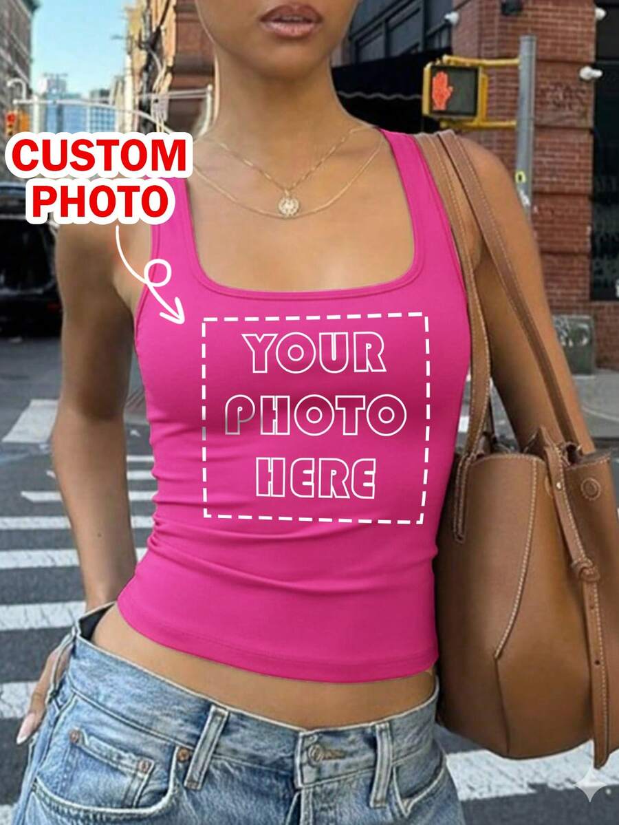 Áo tank top nữ nhún bèo. Áo croptop nữ tùy chỉnh – Thêm thiết kế/hình ảnh của bạn (Logo/Họa tiết/Ảnh thú cưng/Ảnh gia đình, v.v.). Một món quà độc đáo, cá nhân hóa. Với phần nhún bèo co giãn ở cả hai bên, chiếc áo này là món quà hoàn hảo dành cho bạn gái, trang phục lý tưởng cho các buổi hẹn hò của cặp đôi, và phù hợp cho các dịp kỷ niệm, sinh nhật, ngày lễ và các dịp đặc biệt khác. Áo tank top tùy chỉnh | Áo nữ mùa xuân & hè cá nhân hóa | In ấn tùy chỉnh | Trang phục nữ. - Màu Hồng Tươi - Xem 1
