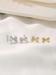 1 Đôi bông tai hình nơ bằng bạc Sterling S925 đính đá Cubic Zirconia, thanh lịch và tinh tế, thích hợp để đeo hàng ngày, dự tiệc, lễ hội, làm quà tặng ngày lễ. - nơ - Xem 2