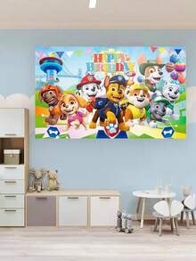 Paw Patrol Themed Happy Birthday Backdrop, 5 Vibrant Styles Available, Polyester Photography Background Banner With Iconic Characters & "Happy Birthday" Print, Durable & Reusable Photo Booth Prop For Themed Parties, Birthday Celebrations, Event Decorations & Photo Shoots, Perfect For Creating Memorable Party Atmosphere - Hanging Scroll - View 9