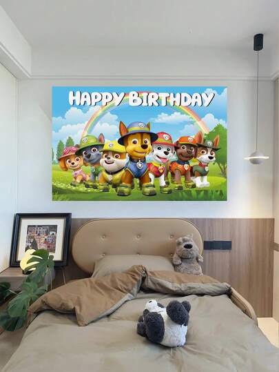  Paw Patrol Themed Happy Birthday Backdrop, 6 Unique Styles Featuring Iconic Characters & Festive "Happy Birthday" Prints, Versatile Party Decoration For Themed Celebrations, Birthday Gatherings & Photo Shoots, Perfect For Creating A Cheerful, Memorable Atmosphere At Any Event