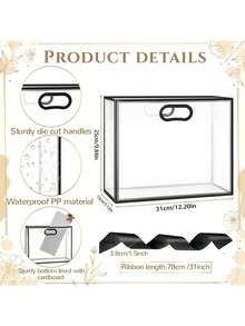 Reusable Transparent Plastic Gift Bags With Hollow Handles, Suitable For Mother's Day, Wedding, Graduation, Bridal Shower, Baby Shower, Decorated With Ribbons - Black - View 7