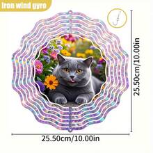 1个3D英国短毛猫花园/室内悬挂装饰品,带360°旋转挂钩 - 10英寸圆形铁艺金属装饰品,适用于拱门、花园、婚礼、圣诞节、复活节及全年使用 - 吐舌设计,无需电池/电源(不含吊坠),款式随机。 - A - 查看 8