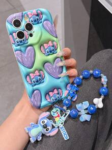 Disney Lilo & Stitch Phone Case With Stitch Charm And Stitch Lanyard - Cute Stitch Protective Case With Pink Bow And Heart Pattern Design, Equipped With Delicate Stitch Decorative Lanyard And Beaded Bracelet For Easy Carrying, Compatible With IPhone 17, 16, 15, 14, 13, 12, 11 Pro Series, Ideal For Birthdays, Holidays, Anniversaries, Graduation Gifts, Or Any Special Occasion To Surprise Family, Friends, Classmates, And Loved Ones. - 白色 - 查看 4