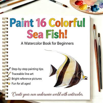 كتاب تعليمي لرسم أسماك بحرية ملونة بالألوان المائية للمبتدئين - تقنيات الرسم خطوة بخطوة، رسومات قابلة للتتبع وصور مرجعية، ألبوم نشاط فني مجلد بحلزون، مناسب للبالغين، 8.27 * 8.27 بوصة