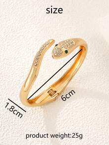 1pc Sexy Rhinestone Inlaid Fashionable Luxury Animal Snake & Leopard Spring Bangle Bracelet For Women, Suitable For Party, Gathering, Outing, Dating, Attending Events, Music Festivals, Bars, Photo Shoots, Gift For Friends And Family - Gold - View 14