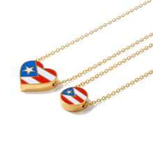 1Piece Heart Circular Puerto Rico Flag PR Pendant Necklaces Stainless Steel Jewelry - Multicolor - View 6