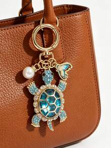 Crystal Turtle Keychain Pendant With Rhinestones, Pearl And Ocean Charms, Metal Alloy Keyring - Multicolor - View 8