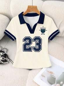 Blusa casual de mujer con cuello polo a rayas y manga corta - Blanco 2 - Ver 4