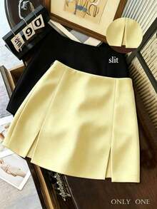 Falda casual versátil de cintura baja con abertura, falda gris, falda A-line de doble capa con bajo con abertura, falda casual de mujer, mini falda, falda corta ajustada de cintura alta con abertura, falda casual versátil para uso diario, r - Amarillo claro - Ver 5