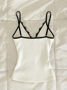 Top de camisola de fiesta con parches de encaje y decoración de lazo - Blanco y Negro - Ver 2
