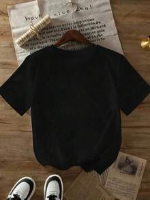 Women's Casual Black 'So' Tee Graphic With Short Shoulder Sleeves And Round Neck, Regular Length, Made Of Knit Fabric With Medium Stretch, Soft And Comfortable For Everyday Wear HBV5 - 黑色 - 查看 3